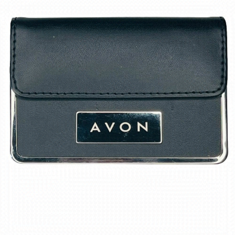 AVON business card holder in black and metal magnetic closure wallet size